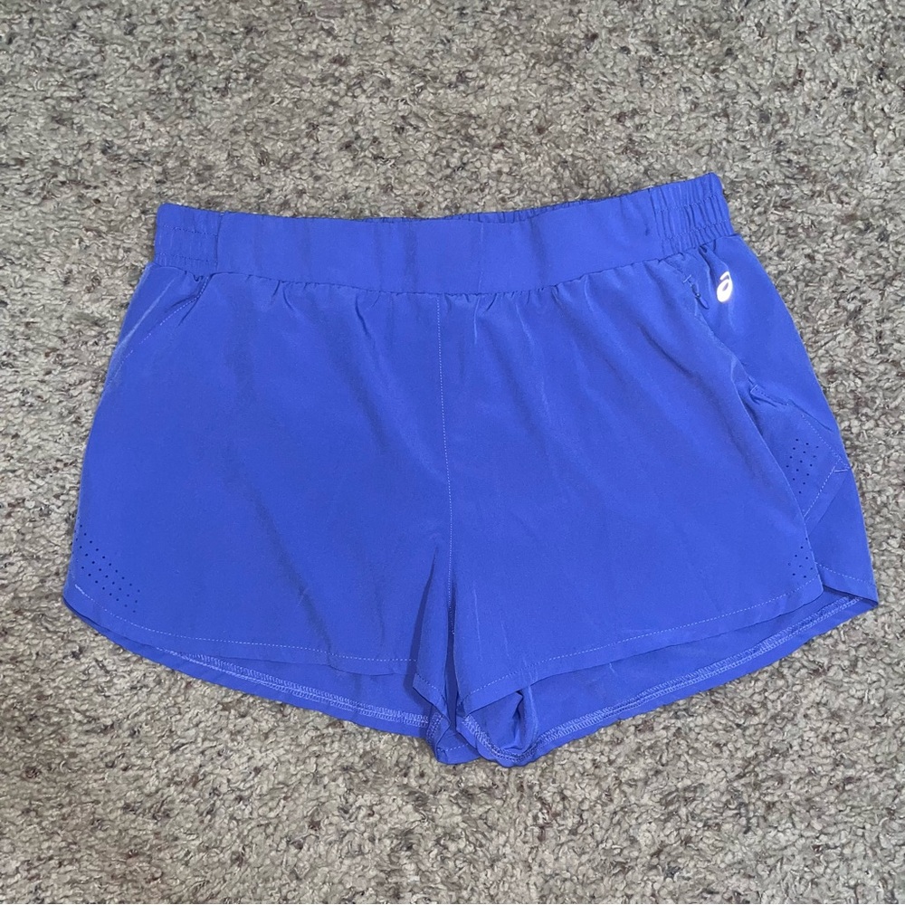 WOMENS ASICS LINED RUNNING ATHLETIC SHORTS / PURPLE / SIZE LARGE